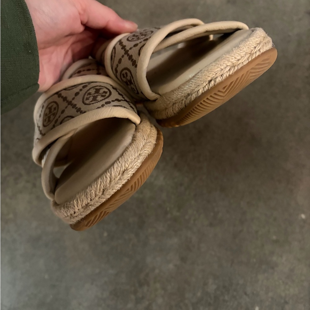 Tory Burch T Monogram Crossband Espadrille Slide Sandals Size 10.5 - Picture 5 of 5